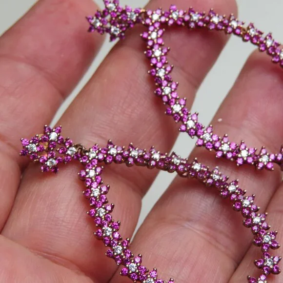 14k Pink Gold Sterling Silver Diamond & Ruby Earring